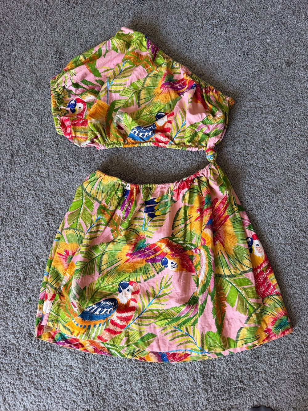 Pink Tropical Parrot Cutout Dress